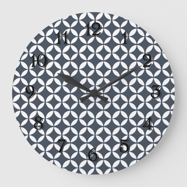 Navy White Geometric Circles Große Wanduhr (Vorderseite)