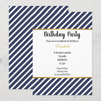 NAVY WHITE GOLD STRIPED GEMUSTERTEN GEBURTSTAG EINLADUNG