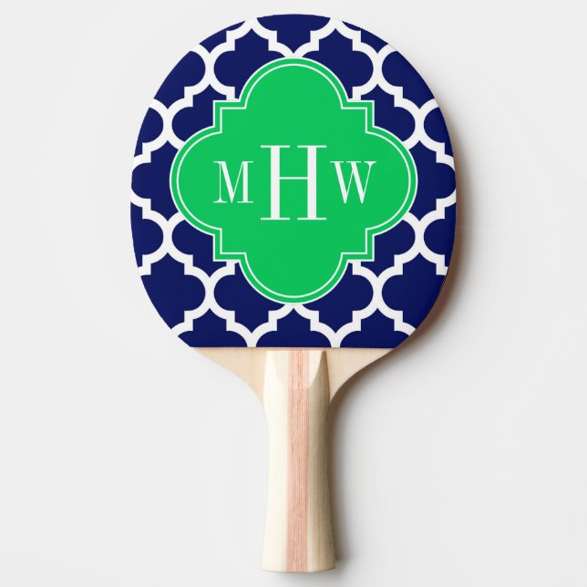 Navy White Marokkaner #5 Emerald 3 Initial Monogra Tischtennis Schläger (Vorderseite)