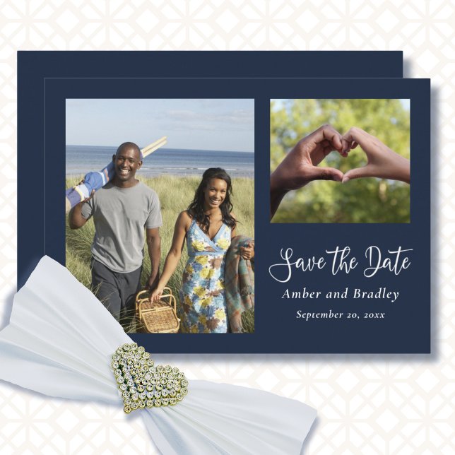 Navy White Minimal Classic QR Code Save the Date Einladung (Von Creator hochgeladen)