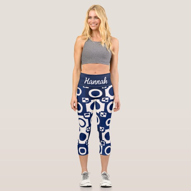 Navy White Pattern High Waisted Capris (Vorderseite)