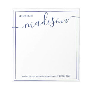 Navy White Personalisiert Name vom Schreibtisch Notizblock