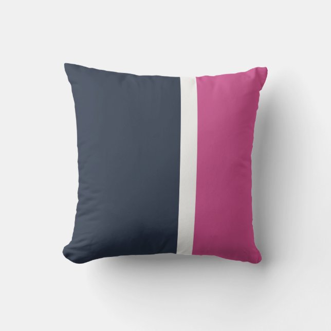 Navy White Pink Moderner Streifen Außenwirbelkisse Kissen (Vorderseite)