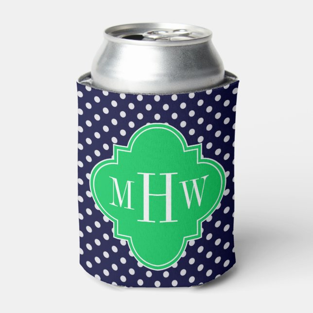 Navy White Polka Dot Emerald Quatrefoil 3 Dosenkühler (Kanne Vorderseite)
