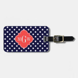 Navy White Polka Dots Coral Quatrefoil 3 Gepäckanhänger