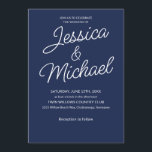 Navy White Script Moderne stilvolle Einladung<br><div class="desc">Diese elegante marineblaue Hochzeitseinladung verbindet zeitlose Eleganz mit modernem Minimalismus. Die knallige weiße Typografie mit fließenden Skriptnamen und sauberem Blocktext hebt sich von einem reichen marinistischen Hintergrund für eine kühne, aber raffinierte Ästhetik ab. Ideal für feierliche Hochzeiten, Abend-Zeremonien oder nautisch-inspiriert Themen, bietet dieses Design ein gepflegtes Aussehen, das leicht mit...</div>
