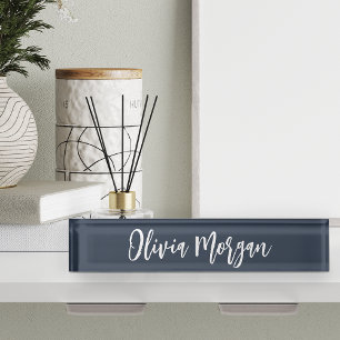 Navy & White Sketched Curry Script Name Namensplakette
