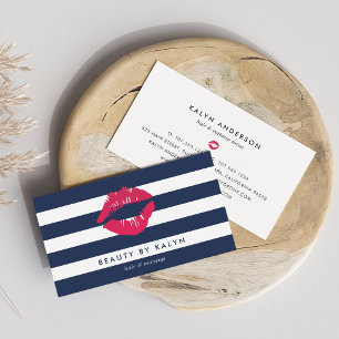 Navy & White Strip Lip Print Visitenkarte