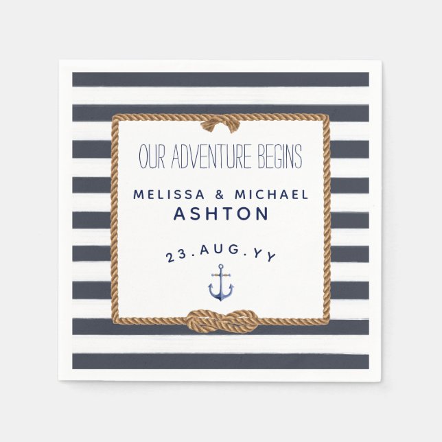 Navy & White Stripe Nautical Knot Infinity Wedding Serviette (Vorderseite)