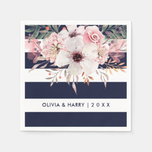 Navy White Stripes Blumenzwiebelpapier Napkin Serviette