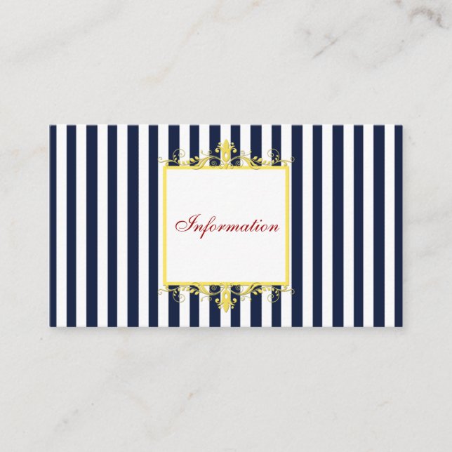 Navy, White Stripes mit Gelben Scrolls Info Card Begleitkarte (Vorderseite)