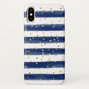 Navy, White Strips, Gold Confetti Cell Case