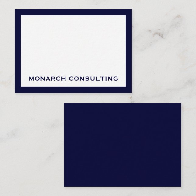 Navy White Typographic Business Name Mitteilungskarte (Vorne/Hinten)