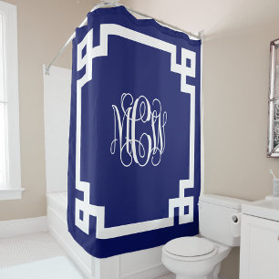 Navy White Vine Monogram DIY BG und Griechischer S Duschvorhang