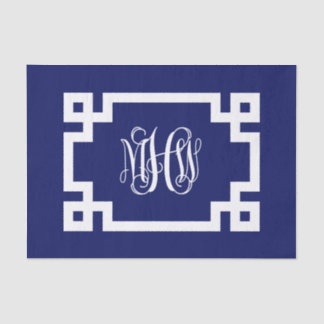 Navy White Vine Script Monogram Greek Key DIY BG Seidenpapier
