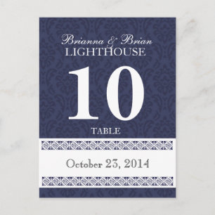 Navy & White Wedding Tischnummer Card Empfang