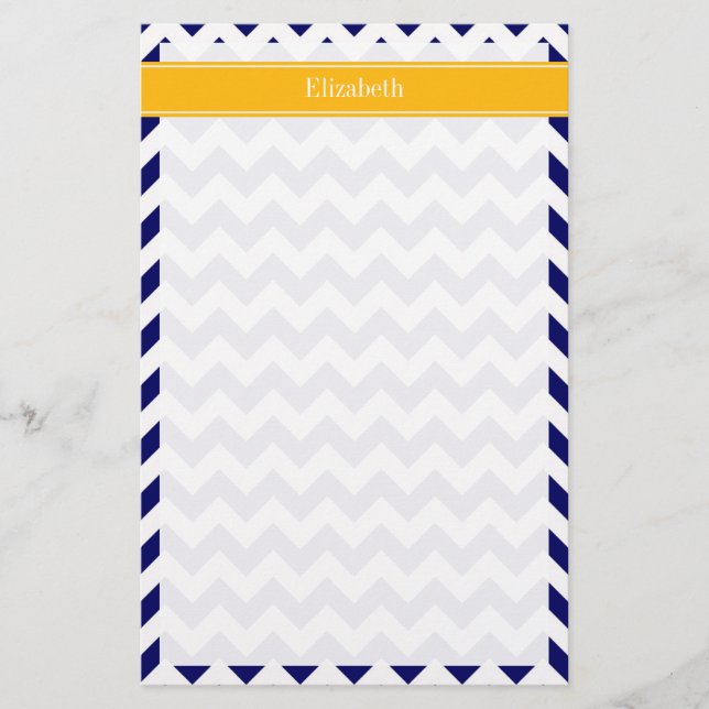 Navy White Zickzack ZigZag Goldenrod Name Monogram Briefpapier (Vorderseite)