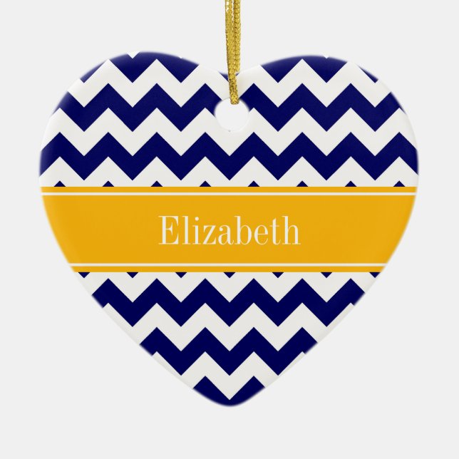 Navy White Zickzack ZigZag Goldenrod Name Monogram Keramik Ornament (Vorne)