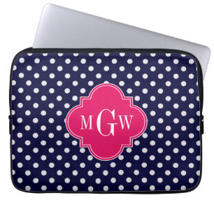 Navy WhPolka Dot Raspberry Quatrefolie 3 Monogramm Laptopschutzhülle
