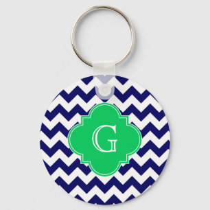 Navy WhZickzack Emerald Green Quarter Monogram Schlüsselanhänger