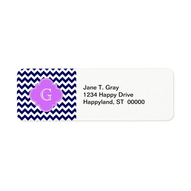 Navy WhZickzack Lilac Lila Quatrefolienmonogramm (Vorne)