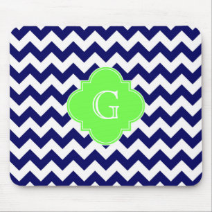 Navy WhZickzack Lime Green Quatrefoil Monogramm Mousepad