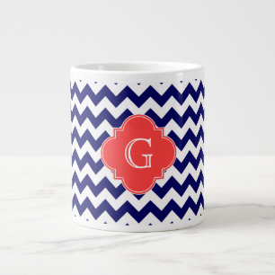 Navy WhZickzack Zigzag Coral Quatrefoil Monogramm Jumbo-Tasse