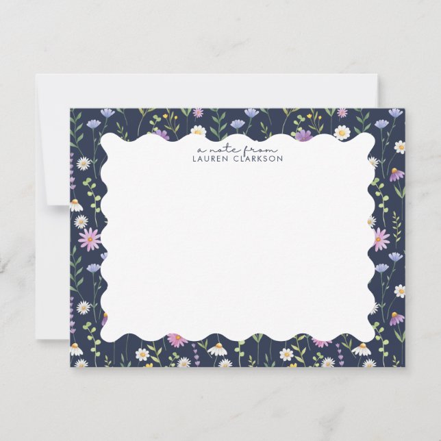 Navy Wildflower Wavy Frame Note Card Dankeskarte (Vorderseite)