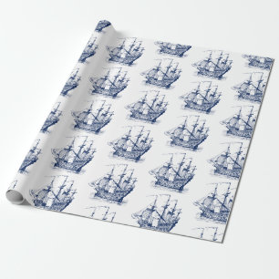 Navy Wind Segelboot 2 Musterteppichpapier Geschenkpapier