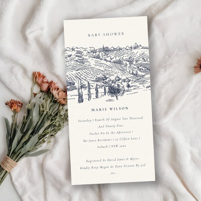 Navy Winery Mountain Sketch Kinderdusche laden Dankeskarte (Von Creator hochgeladen)