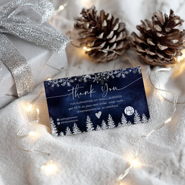 Navy Winter Snowflake Weihnachtsauftrag Vielen Dan Visitenkarte (Navy Winter Snowflake Christmas Order Thank You Business Card)
