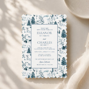 Navy-Winter-Toile-Hochzeitseinladung mit Bogenrand Einladung