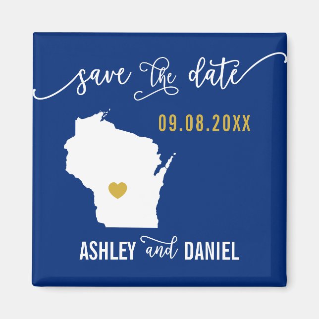 Navy Wisconsin Wedding Save the Date Map Magnet (Vorne)