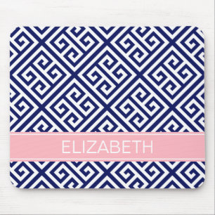 Navy Wt Med Griechischer Schlüssel Diag T #1 Pink Mousepad