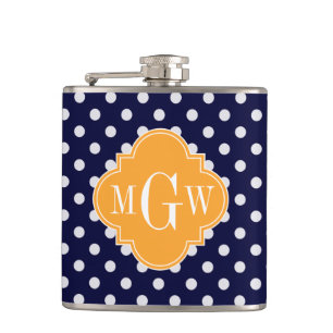 Navy Wt Polka Dot Cantaloupe Quatrefolie 3 Monogra Flachmann