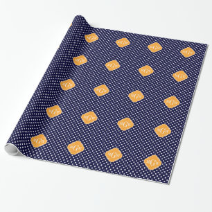 Navy Wt Polka Dot Cantaloupe Quatrefolie 3 Monogra Geschenkpapier