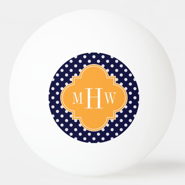 Navy Wt Polka Dot Cantaloupe Quatrefolie 3 Monogra Tischtennisball (Vorderseite)