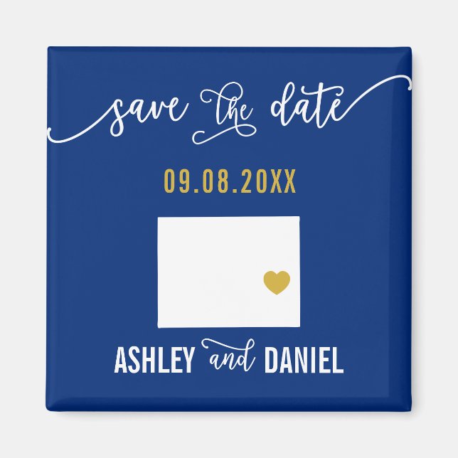 Navy Wyoming Wedding Save the Date Staat Map Magnet (Vorne)