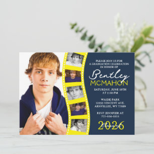 Navy & Yellow 6 Foto Filmstrip Abschluss Collage Einladung