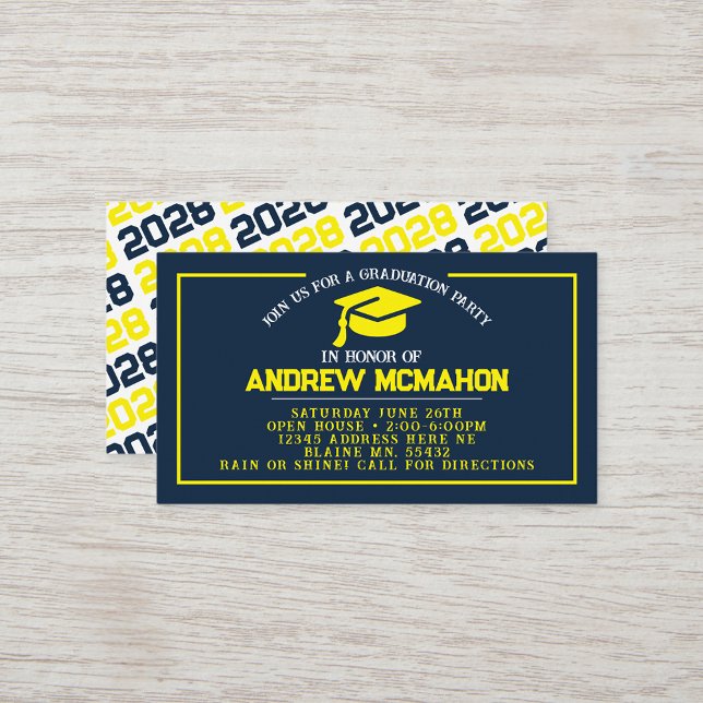 Navy & Yellow Abschluss Mini Abschluss Einladungen (Navy Blue & Yellow Grad Cap Mini Graduation Invites for Friends, Team Mates or as Inserts!)