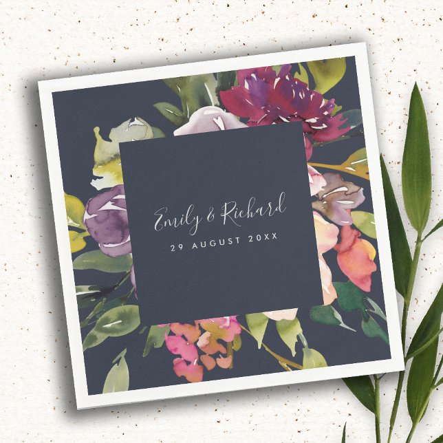 NAVY YELLOW BLUSH BURGUNDY FLORAL BUNCH WEDING SERVIETTE (Von Creator hochgeladen)