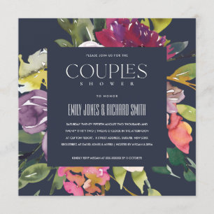 NAVY YELLOW BLUSH BURGUNDY FLORAL COUPLES DUSCHE EINLADUNG