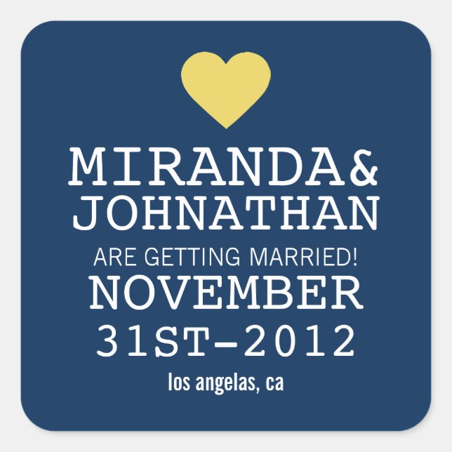 Navy & Yellow Bold Heavy Save the Date Stickers (Vorderseite)