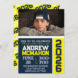 Navy & Yellow Modern Abschluss Foto Einladung