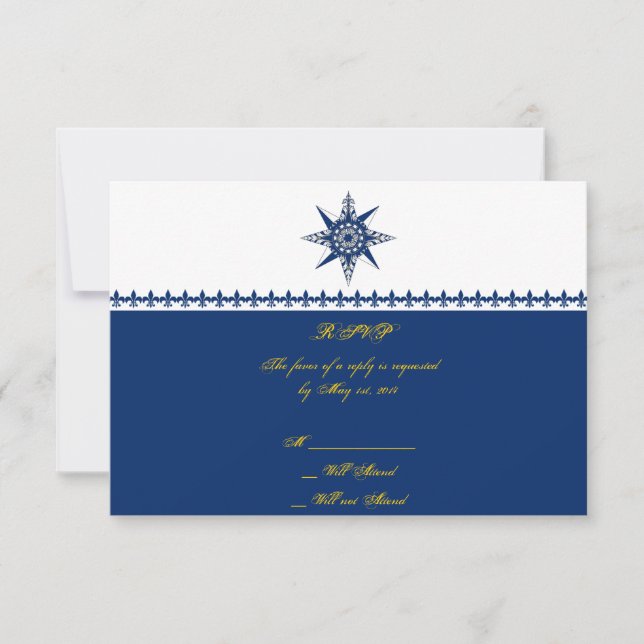 Navy Yellow Response Card Nautic Compass Rose RSVP Karte (Vorderseite)
