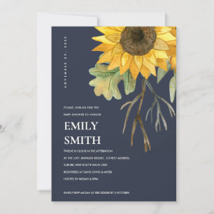 NAVY YELLOW SUNFLOWER FLORAL BABY SHOWITE EINLADEN DANKESKARTE
