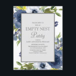 Navy Yellow White Floral Blätter Leere Nest Party Einladung<br><div class="desc">Elegante marineblaue,  gelbe und weiße Aquarellblüte mit grünen Blätter auf dem weißen Empty Nest Party. Die Schrift ist ein wunderschöner Kalligraphieskript-Schriftart. Kontaktieren Sie uns für Hilfe bei der Anpassung oder um passende Produkte anzufordern.</div>