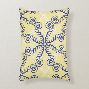 Navy Yellow White Scrollwork Muster Akzent Pillow Zierkissen