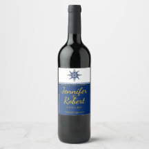 Navy Yellow Wine Label der Nautical Compass Rose