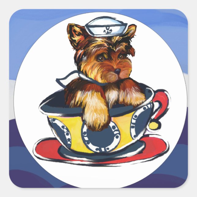 Navy Yorkie Poo Quadratischer Aufkleber (Vorderseite)